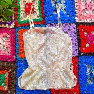 1980s/90s Cream Sheer Lace Peplum Camisole